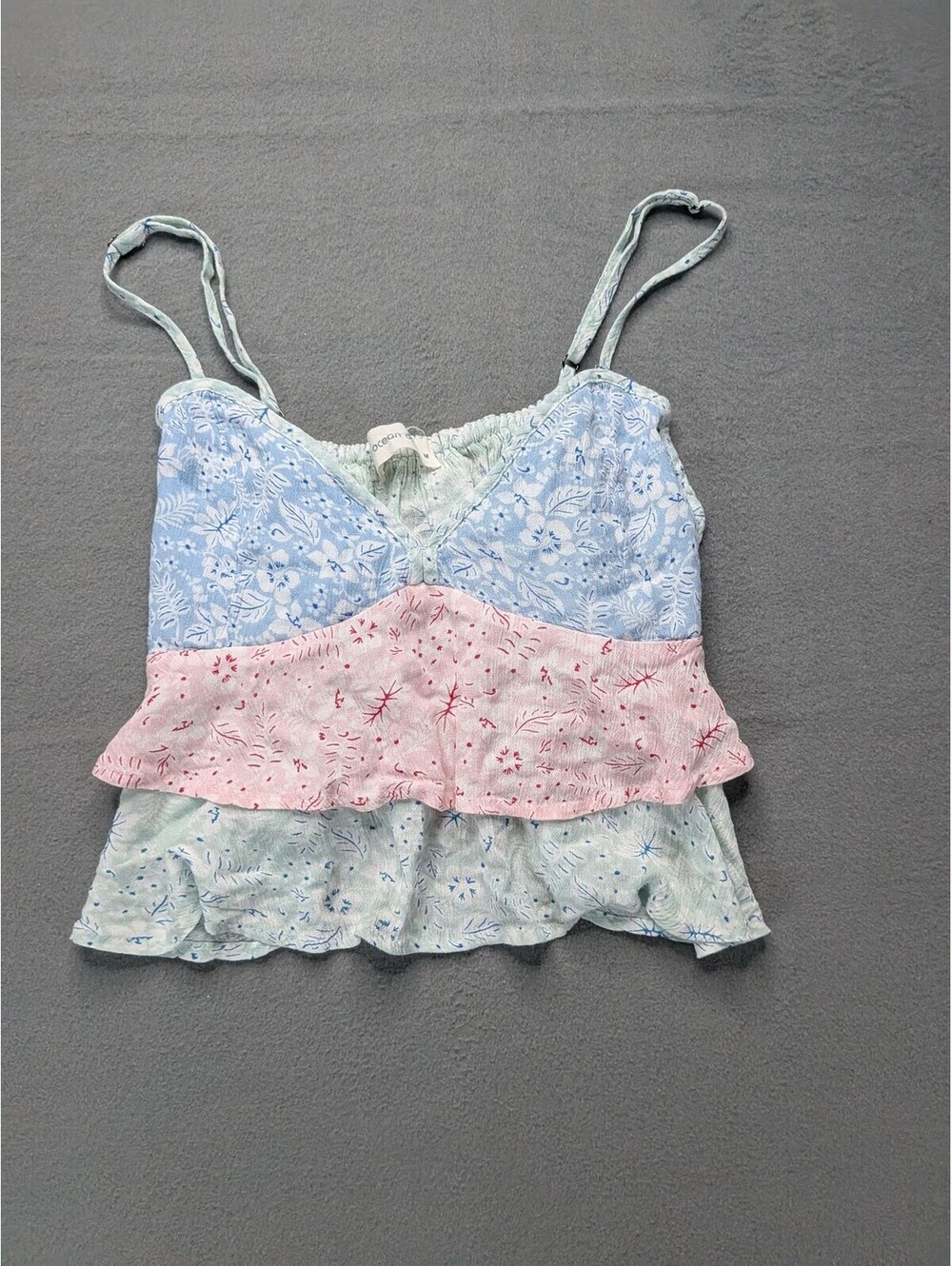 Ocean Drive Tank Top Womens M Multicolor Floral Ruffle Tiered Camisole Summer